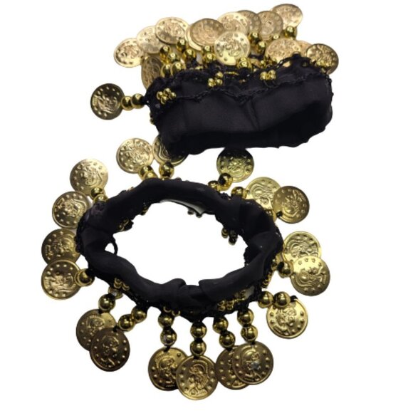 PAIR of Belly Dance Wristband Gold Coins Cuff - Picture 7 of 9